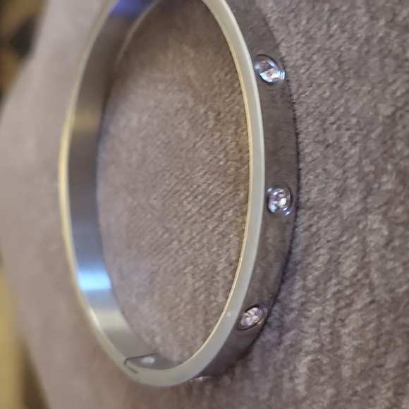 Stainless Steel Punk Rhinestone Clamper Bracelet - Picture 2 of 6